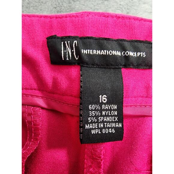INC Mid Rise Skinny Cuffed Leg Pants Size 16 Bright Pink Stretch Office Career - Picture 3 of 9